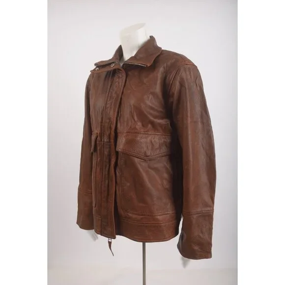 Zara ZW Womans Leather Bomber Jacket Coat Size XS Brown 5479/040 NWT - Picture 4 of 8